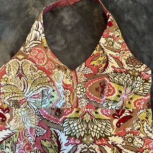 Ann Taylor Red Pink Graphic Halter Dress Summer